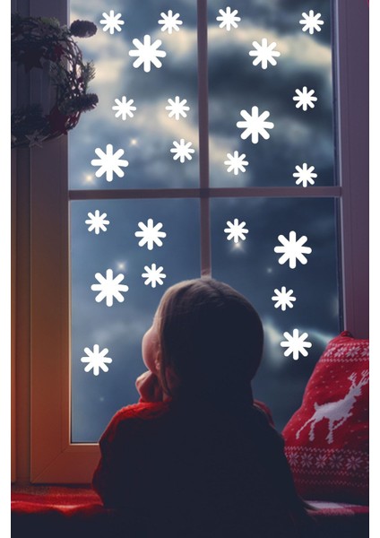 Kar Taneleri Sticker Seti Tüm Yüzeylere Uygun Yeni Yıl Kış Temalı Kar Taneleri Yılbaşı Sticker