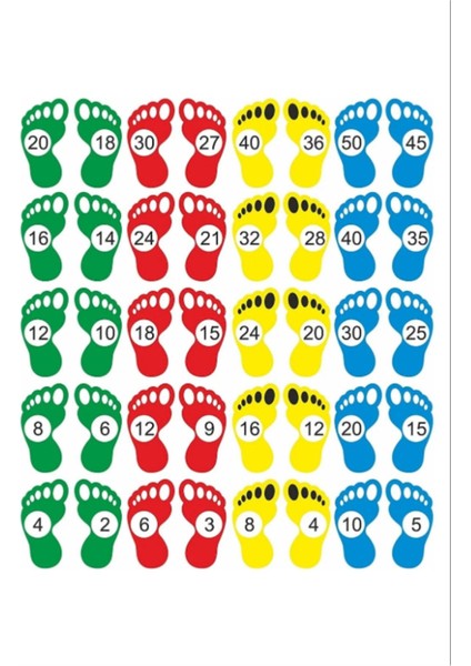 Ritmik sayma ayak izi yapışkan sticker, 20 çift renkli, kolay uygulama, çok renkli düz desen