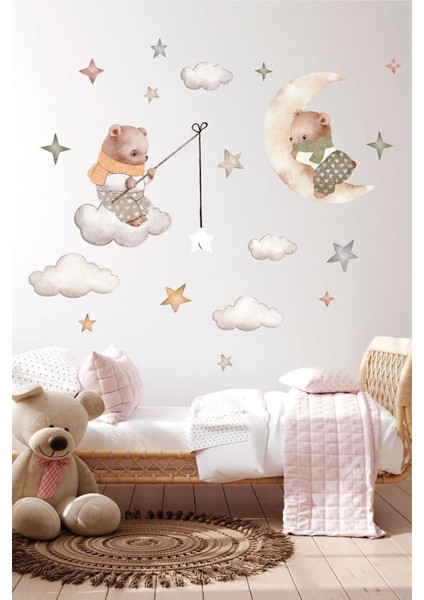 Renkli Çocuk Odası Yıldız Temalı Duvar Stickerı, Eğlenceli ve Şık Tasarım
