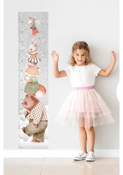 Renkli Çocuk Odası Boy Ölçer Duvar Stickerı, Hayal Alemi Temasıyla Eğlenceli Dekor
