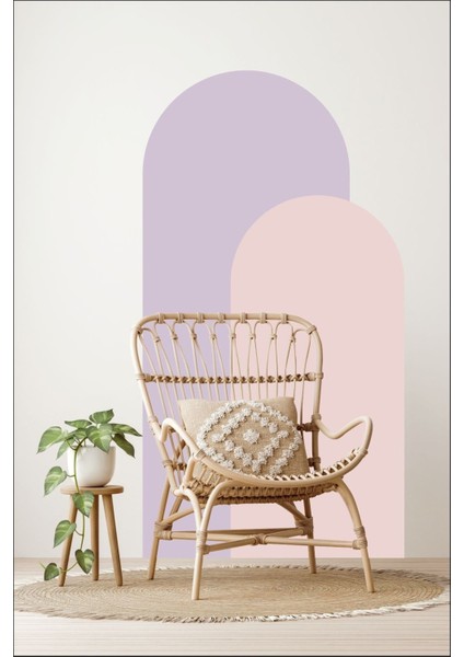 Lavanta ve pudra pembe renkli 2'li duvar sticker seti, şık dekorasyon için ideal