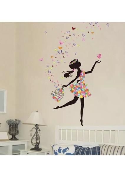 Renkli kuş ve kelebek temalı çocuk odası duvar sticker seti, 5+ parça modelleri