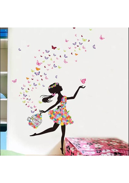Renkli kuş ve kelebek temalı çocuk odası duvar sticker seti, 5+ parça fırsatları