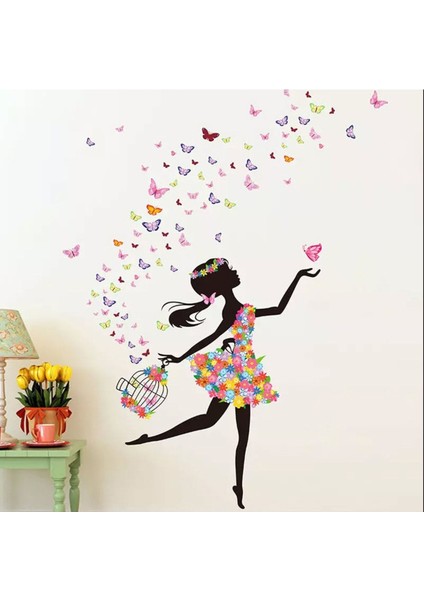 Renkli kuş ve kelebek temalı çocuk odası duvar sticker seti, 5+ parça indirimleri