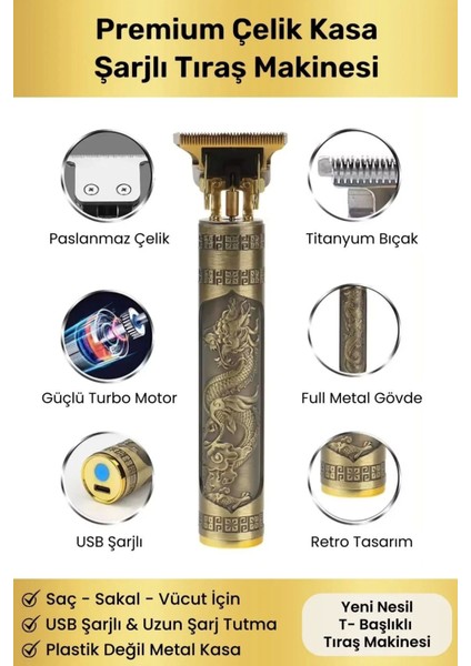 Premium Çelik Kasa Profesyonel Şarjlı Saç Sakal Ense Çizim Lazer Öncesi Ae1 Tüm Vücut Tıraş Makinesi