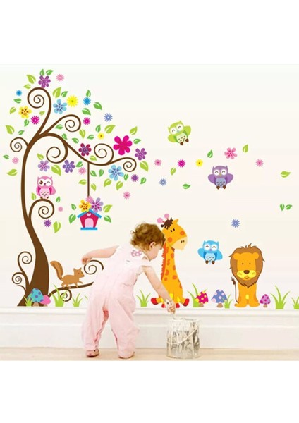 Renkli hayvanlar dünyası duvar sticker seti, çocuk odası dekoru ve süsleri, 5+ parça modelleri