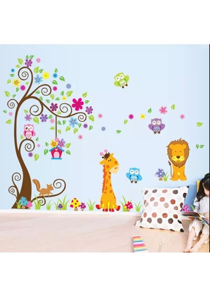 Renkli hayvanlar dünyası duvar sticker seti, çocuk odası dekoru ve süsleri, 5+ parça indirimleri