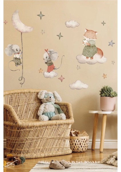Renkli Çocuk Odası Fare Duvar Stickerı, Eğlenceli ve Canlı Dekorasyon Parçası fiyatları