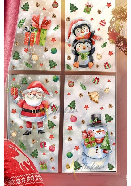 Yılbaşı Temalı Renkli Figürler ve Kış Süsleri Sticker Seti, 5+ Parça, Çocuk Odası Dekorasyonu