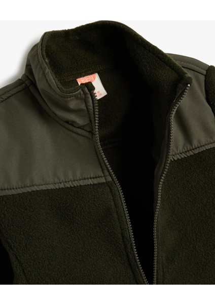 Fermuarlı Polar Sweatshirt Dik Yaka Uzun Kollu
