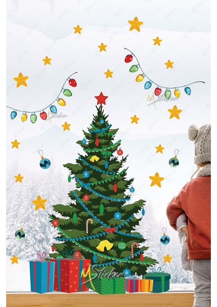 Yılbaşı Ağacı ve Süsleri Sticker Seti, Renkli ve Eğlenceli Dekorasyon Malzemeleri