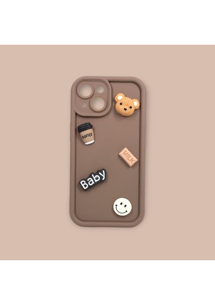 IPHONE 14; 3D Ayıcık Tasarımlı Yuvarlak Kamera Koruyucu Yumuşak Silikon Kılıf