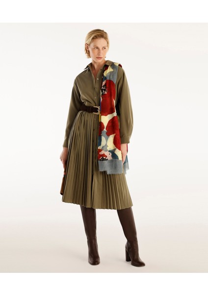 Uzun Kollu Pliseli Midi Boy Gömlek Elbise