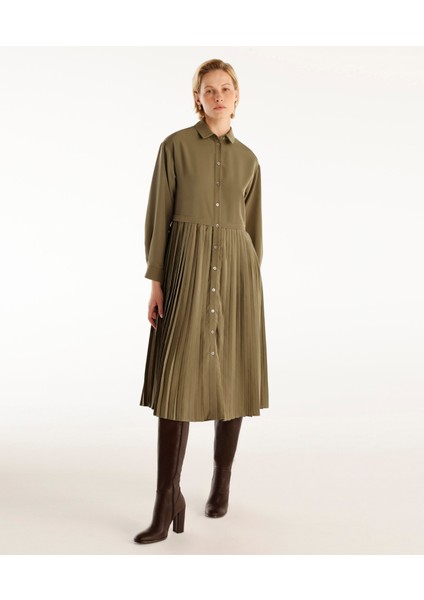 Uzun Kollu Pliseli Midi Boy Gömlek Elbise fiyatları