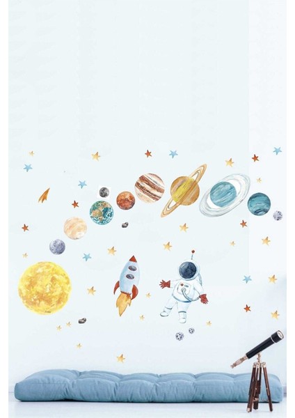 Renkli Uzay Temalı Duvar Sticker, Eğlenceli ve Sade Dekorasyon, 1 Parça fiyatları