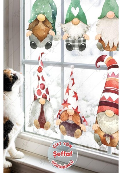 Renkli 6'lı Sevimli Cüceler Çocuk Odası Cam Duvar Sticker Seti