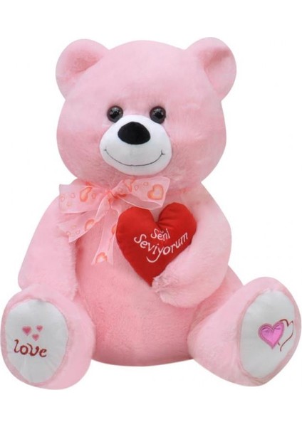 Tıkıl Ayı 57 cm Pembe Kalpli Pelüş Ayı Sevgiliye Hediye
