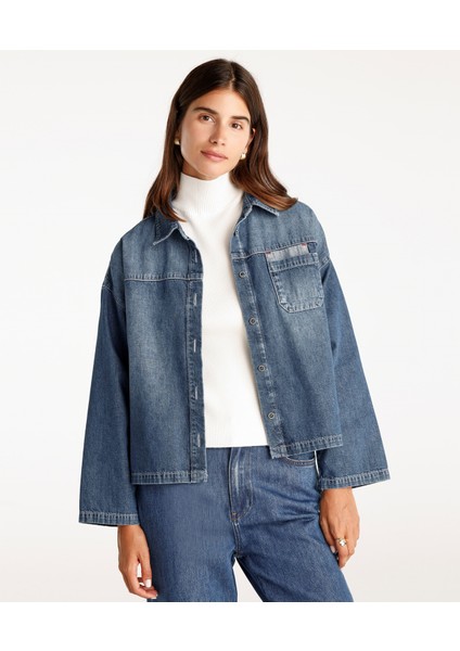 Çift Cep Detaylı Denim Gömlek