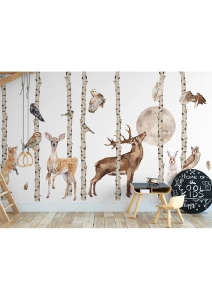 Renkli Tropikal Safari Çocuk Odası Duvar Sticker Seti, Eğlenceli Dekorasyon, 5+ Parça