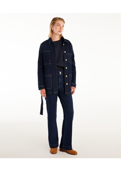 Cep Detaylı Kemerli Denim Pardösü fiyatları