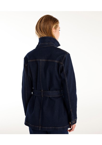 Cep Detaylı Kemerli Denim Pardösü modelleri