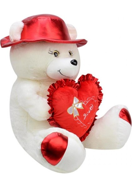 Şapkalı Ayı 60 cm Ekru Kalpli Pelüş Ayı Sevgiliye Hediye modelleri