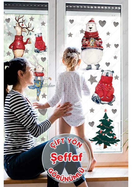 Kış Temalı Renkli Cam Dekor ve Sevimli Hayvanlar Sticker Seti, Çocuk Odası İçin 5+ Parça fiyatları
