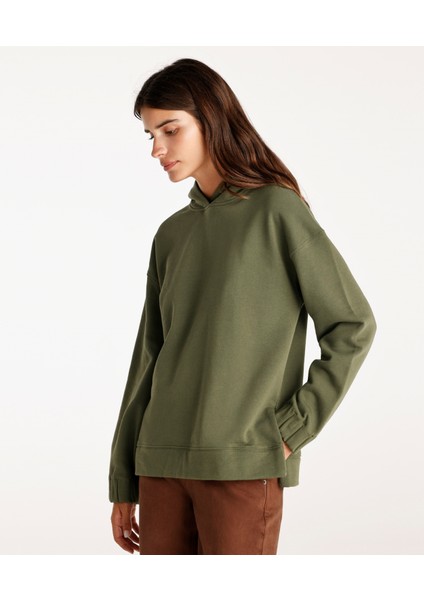 Yırtmaç ve Kol Ucu Lastik Detaylı Kapşonlu Sweatshirt fiyatları