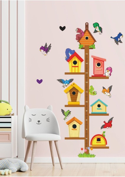 Sevimli Kuş Evleri Boy Cetveli Çocuk Bebek Odası Yapışkanlı Duvar Kağıdı Aksesuarları Süsü Sticker