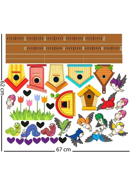 Sevimli Kuş Evleri Boy Cetveli Çocuk Bebek Odası Yapışkanlı Duvar Kağıdı Aksesuarları Süsü Sticker modelleri