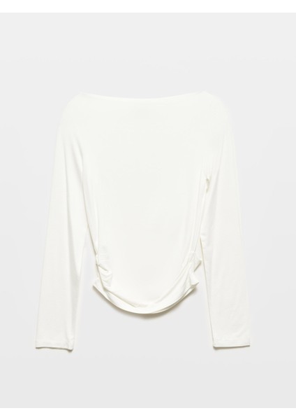 31213 Kayık Yaka Uzun Kollu Top-Ekru fiyatları