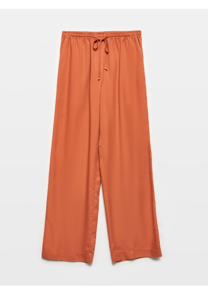 71536 Belden Bağlamalı Dökümlü Pantolon-Açık Camel
