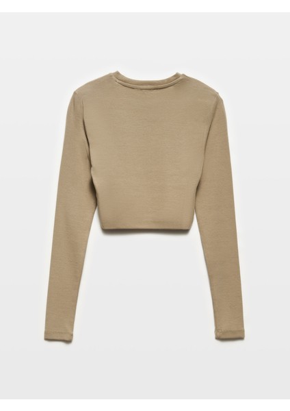 31236 Uzun Kollu Crop Top-Haki fiyatları