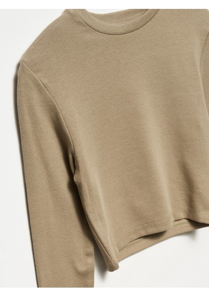 31236 Uzun Kollu Crop Top-Haki modelleri