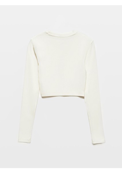 31236 Uzun Kollu Crop Top-Ekru fiyatları