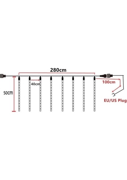 Meteor Kayan LED Tüpleri Sarı Işık 8 Tüp