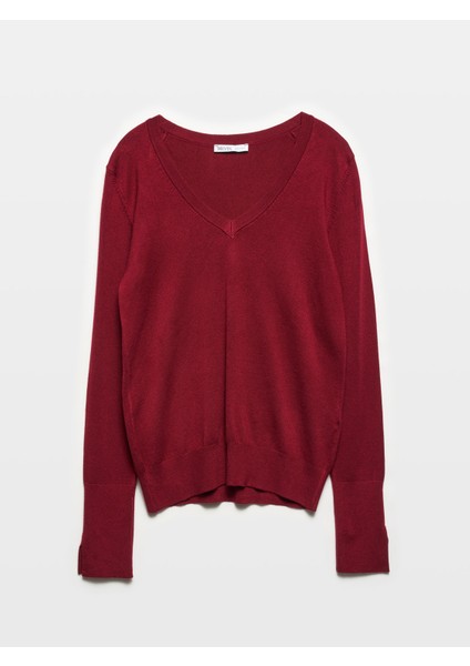 10427 Yırtmaç Kollu Triko Kazak-Bordo