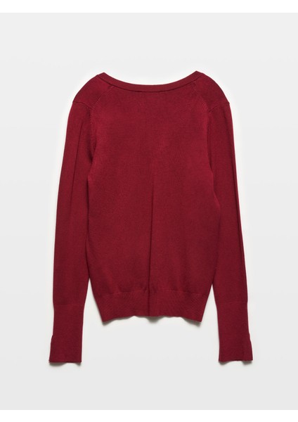 10427 Yırtmaç Kollu Triko Kazak-Bordo fiyatları