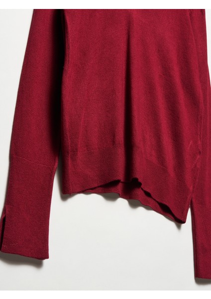 10427 Yırtmaç Kollu Triko Kazak-Bordo modelleri