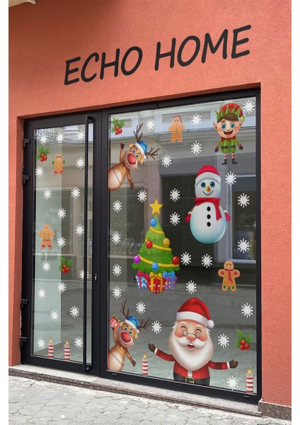 Yılbaşı Temalı Renkli Sticker Seti: Noel Baba, Ren Geyiği, Kurabiye, Kar Taneleri