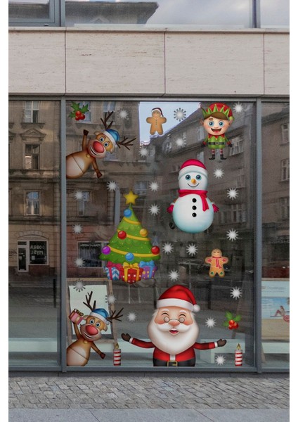 Yılbaşı Temalı Renkli Sticker Seti: Noel Baba, Ren Geyiği, Kurabiye, Kar Taneleri fiyatları