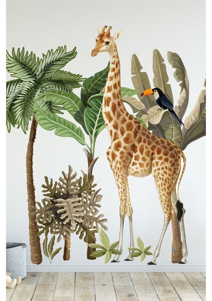 Renkli ve eğlenceli çocuk odası safari temalı duvar sticker, harika dekorasyon parçası