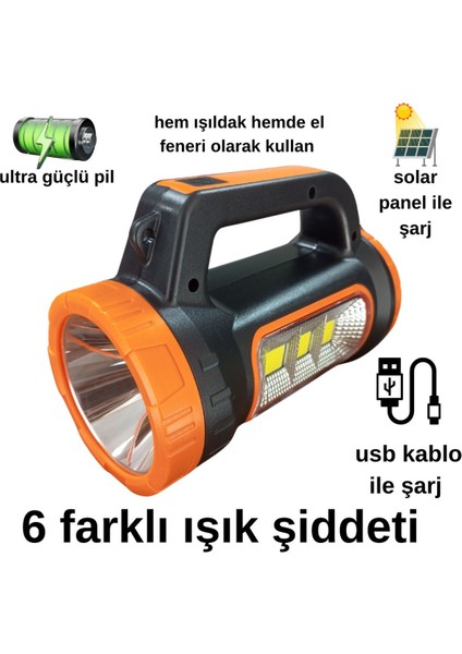 3W 15W Solar Şarjlı LED El Feneri Işıldak Projektör Kamp Avcı Feneri