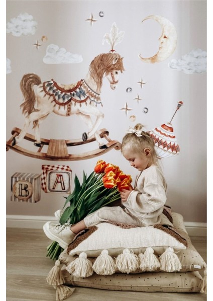 Renkli atlı karınca duvar sticker seti, çocuk odası için eğlenceli ve şık dekor seçeneği