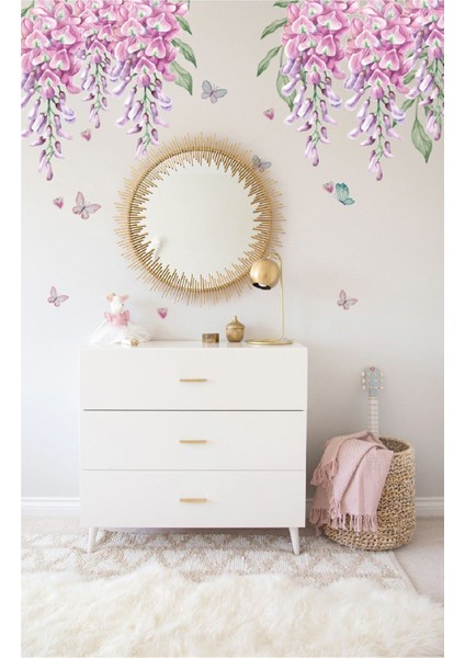 Mor Salkım Çocuk Odası Duvar Stickerı, Çok Renkli, Çiçekli, Zarif ve Şık Tasarım fiyatları