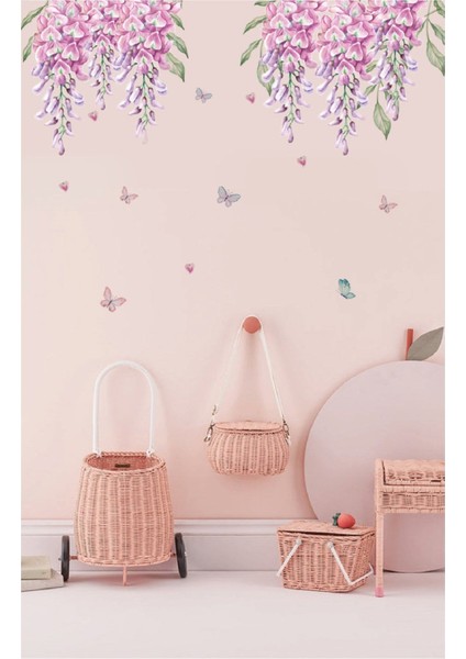 Mor Salkım Çocuk Odası Duvar Stickerı, Çok Renkli, Çiçekli, Zarif ve Şık Tasarım modelleri