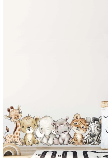 Neşeli renkli hayvanlar duvar çıkartması, çocuk odası dekorasyonu için 5+ parça