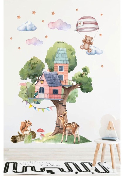 Renkli ve sevimli çocuk odası ağaç ev duvar süsü, eğlenceli dekorasyon parçası fiyatları