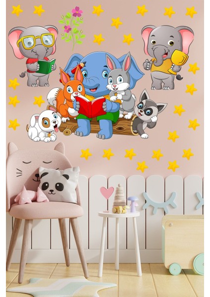 Renkli Orman ve Yıldız Temalı Çocuk Odası Duvar Sticker Seti