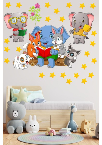 Renkli Orman ve Yıldız Temalı Çocuk Odası Duvar Sticker Seti fiyatları